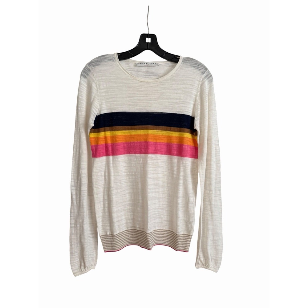 Trina Turk Ramona Pullover Sweater Women's XS Rainbow Sheer Lightweight #EE8-3